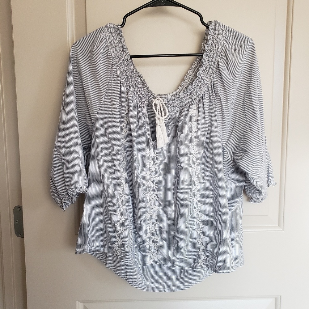 Abercrombie & Fitch Blue Striped Peasant Top Sz M